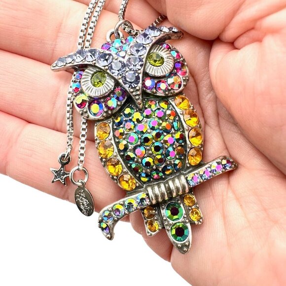 Kirks Folly Womens Necklace Owl Pendant Crystal Silver Tone - Picture 1 of 4